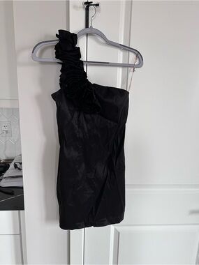 Daisy One Shoulder Black Cocktail Mini Dress Ruffle Strap Bodycon Evening Chic